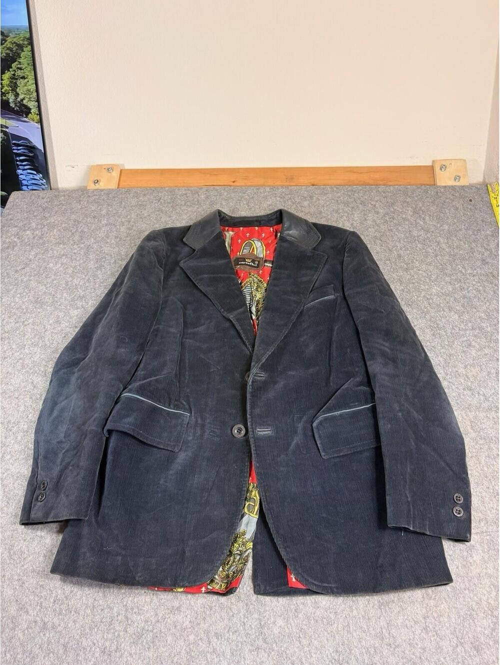 Vintage Cortefiel Corduroy 2-Button Blazer Jacket Size 40 Blue Made In Spain